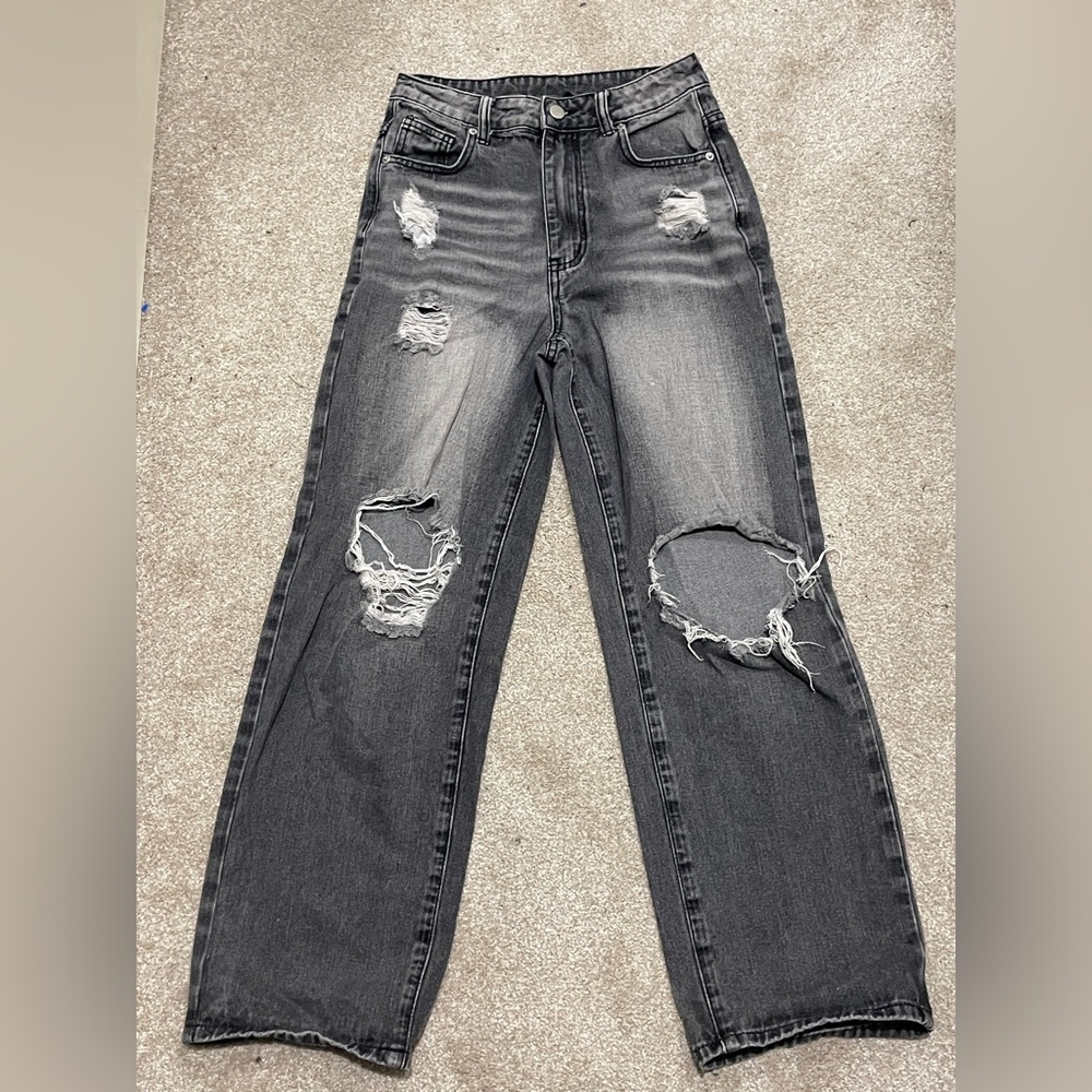 Cider Black Distressed Straight Leg Jeans
